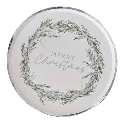 Christmas Paper Plates - Silver & Green Foliage Christmas Party Plates - Christmas Party Tableware -Xmas decorations-Holiday Decor-Pack of 8