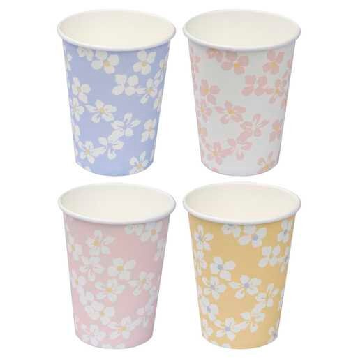 Floral Party Cups - Floral Paper Cups - Easter Cups - Birthday Cups -Baby Shower Cups-Hen Party Tableware Cups-Afternoon Tea Party-Pack Of 8