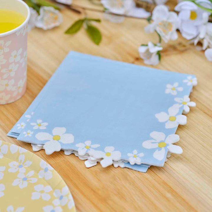 Blue Floral Napkins - Floral Paper Napkins - Easter Napkins - Birthday Napkins -Baby Shower-Hen Party Napkins-Afternoon Tea Party-Pack Of 16