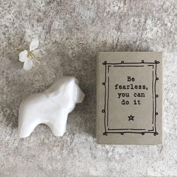 Porcelain Lion Matchbox Gift - Birthday Present - Gift For Friend - Be Fearless You Can Do It - Thinking Of You - East Of India