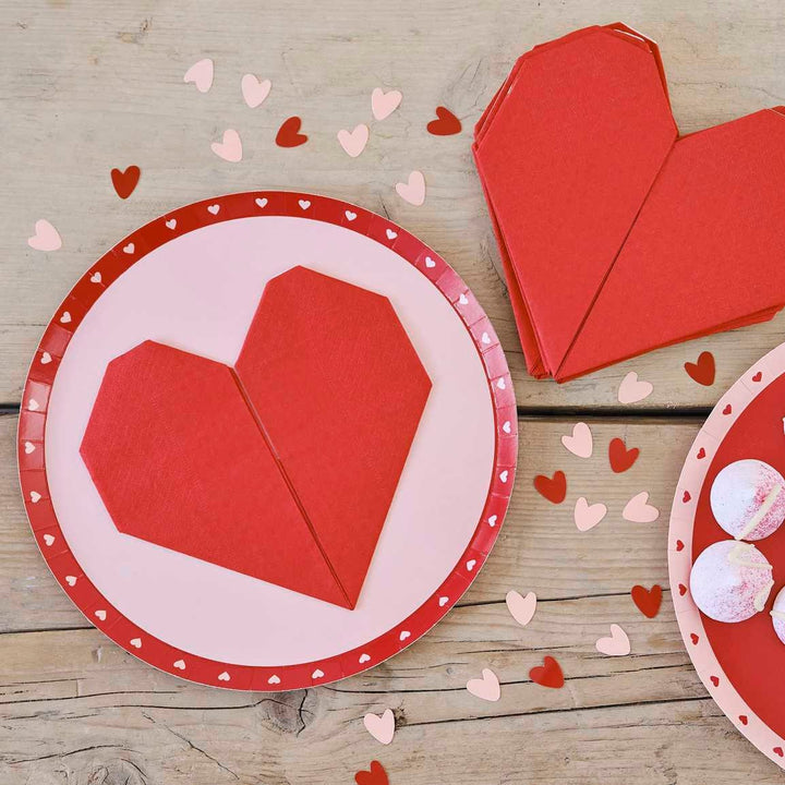 Red Heart Shaped Origami Napkins - Red Heart Paper Napkins - Valentine's Day Party -Valentines Decor-Hen Party Napkins-Date Night-Pack of 16