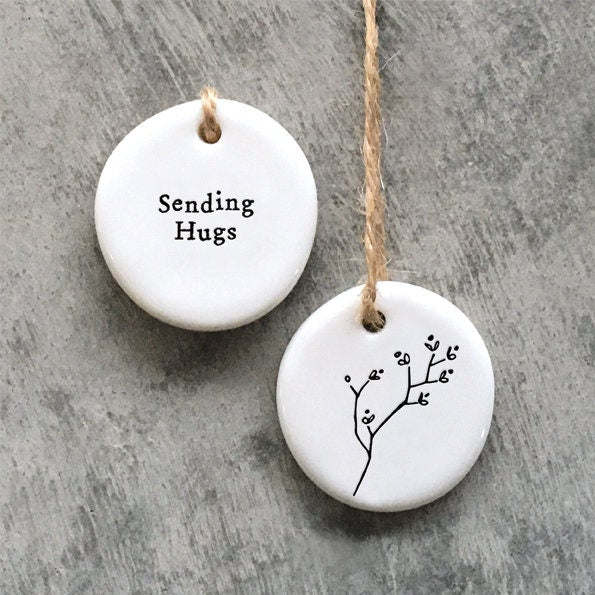 Mini Porcelain Hanging Tag - Sending Hugs Tag - Porcelain Keepsake - Congratulations Gift-Small Porcelain Gift-Friendship Gift-East Of India