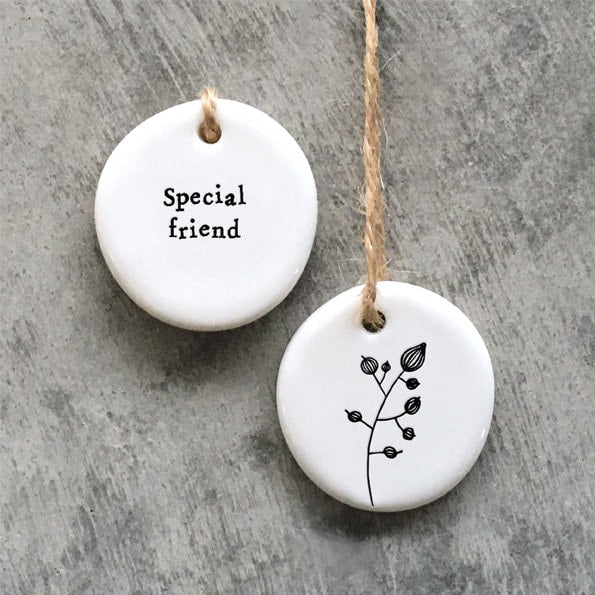 Mini Porcelain Hanging Tag - Special Friend - Porcelain Keepsake - Congratulations Gift-Small Porcelain Gift-Friendship Gift-East Of India