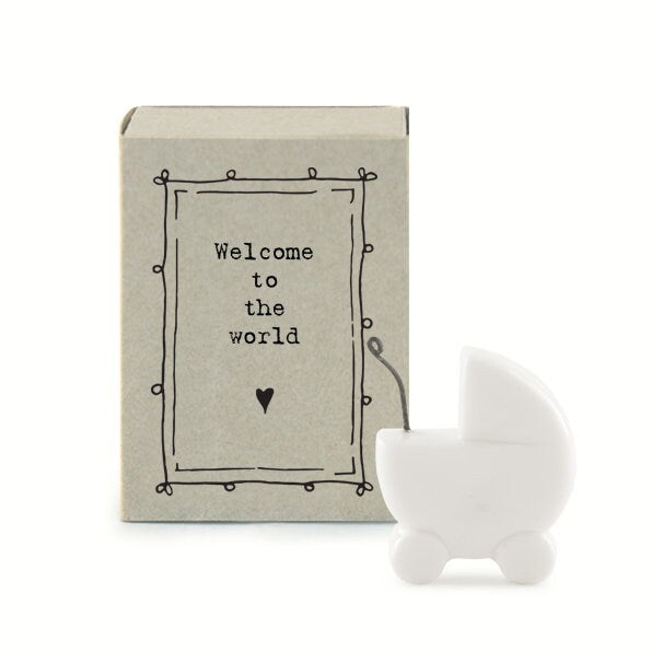Porcelain Pram Matchbox Gift - Welcome To The World - Gift For New Parents - Gift For Baby - Small Keepsake - East Of India