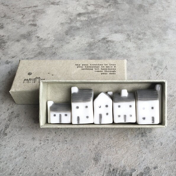 Porcelain Mini Houses Gift - Street In A Box - Keepsake Gift-Boxed Thinking Of You Gift-Small Porcelain Houses-Gift For Friend-East Of India