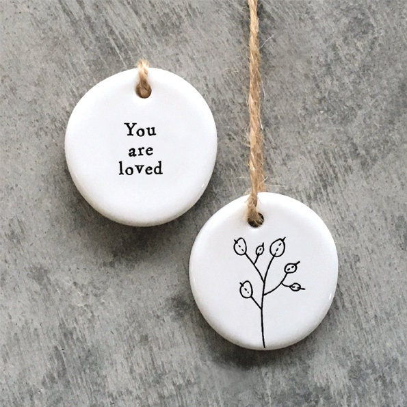 Mini Porcelain Hanging Tag - You Are Loved Tag - Porcelain Keepsake -Congratulations Gift-Small Porcelain Gift-Friendship Gift-East Of India