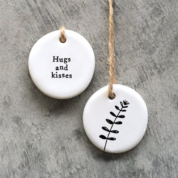 Mini Porcelain Hanging Tag - Hugs And Kisses - Porcelain Keepsake - Congratulations Gift-Small Porcelain Gift-Friendship Gift-East Of India