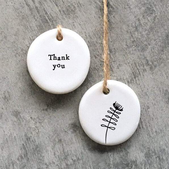 Mini Porcelain Hanging Tag - Thank You - Porcelain Keepsake - Congratulations Gift-Small Porcelain Gift-Friendship Gift-East Of India