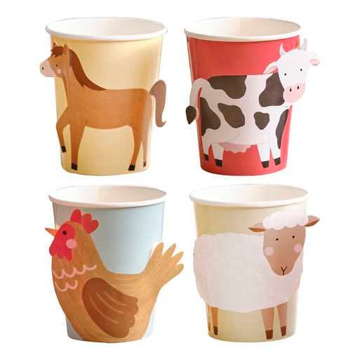 Farmyard Paper Cups - Farm Animal Party Cups - Children's Birthday Cups - Kids Birthday Party - Farm Birthday Partyware Supplies - Pack Of 8