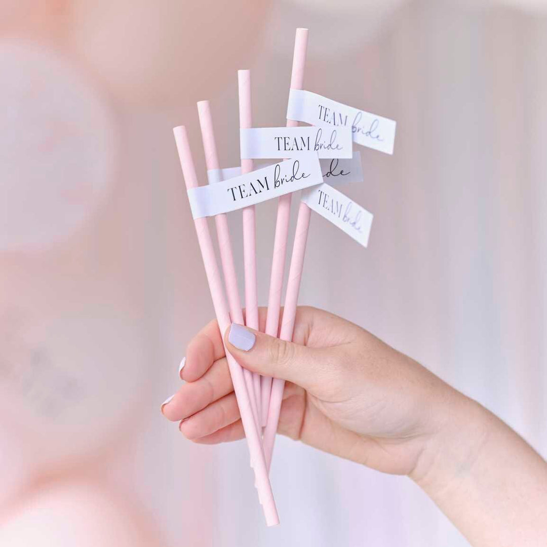 Team Bride Hen Party Paper Straws - Pink Bridal Shower Party Straws - Bachelorette Party Straw-Team Bride Straws-Hen Party Straws-Pack of 16