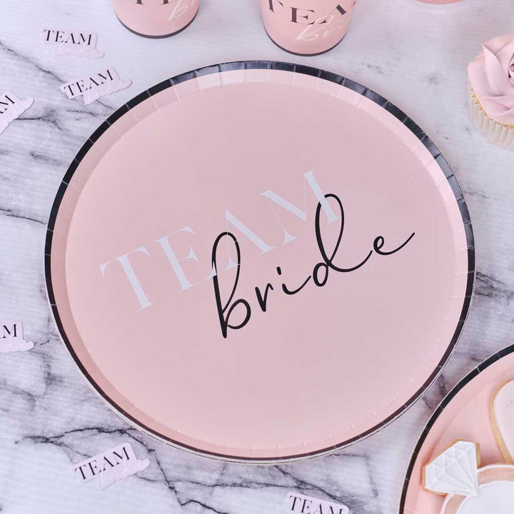 Team Bride Hen Party Paper Plates - Pink & Black Bridal Shower Party Plates - Hen Party Plates - Bachelorette Party Plates - Pack of 8