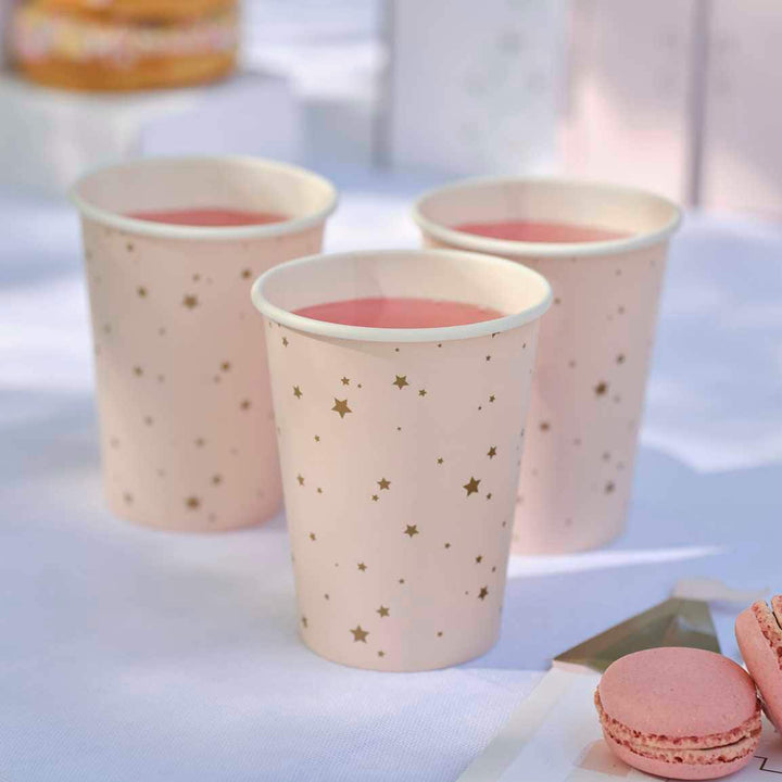 Pink And Gold Star Princess Party Cups - Pink Paper Cups - Princess Birthday Cups - Pink Baby Shower Cups - Princess Cups - Pack Of 8