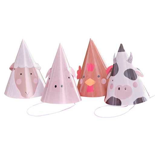 Farm Animal Birthday Party Hats - Kids Birthday Party Farm Animals Decorations - Farmyard Party Decorations - Gender Neutral Party-Pack Of 8