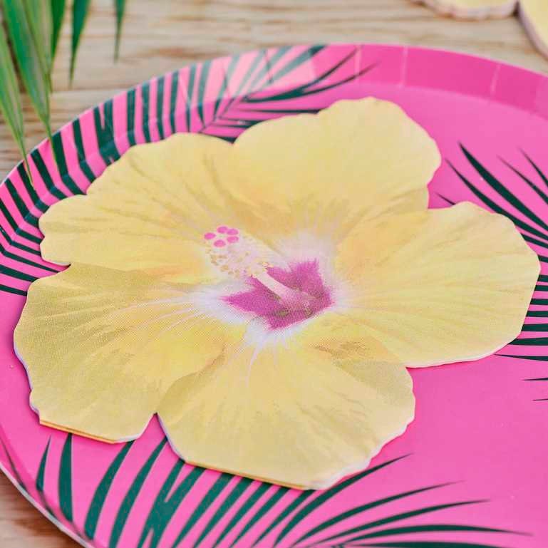 Hawaiian Tiki Tropical Flower Paper Party Napkins - Tropical Paper Napkins - Aloha Themed Party - Yellow Flower Napkins - Pack of 16