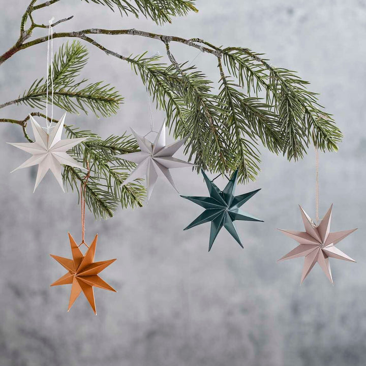 Paper Star Christmas Tree Decorations - Hanging Christmas Tree Decorations - 3D Contemporary Decor - Holiday Decor - Pack Of 5