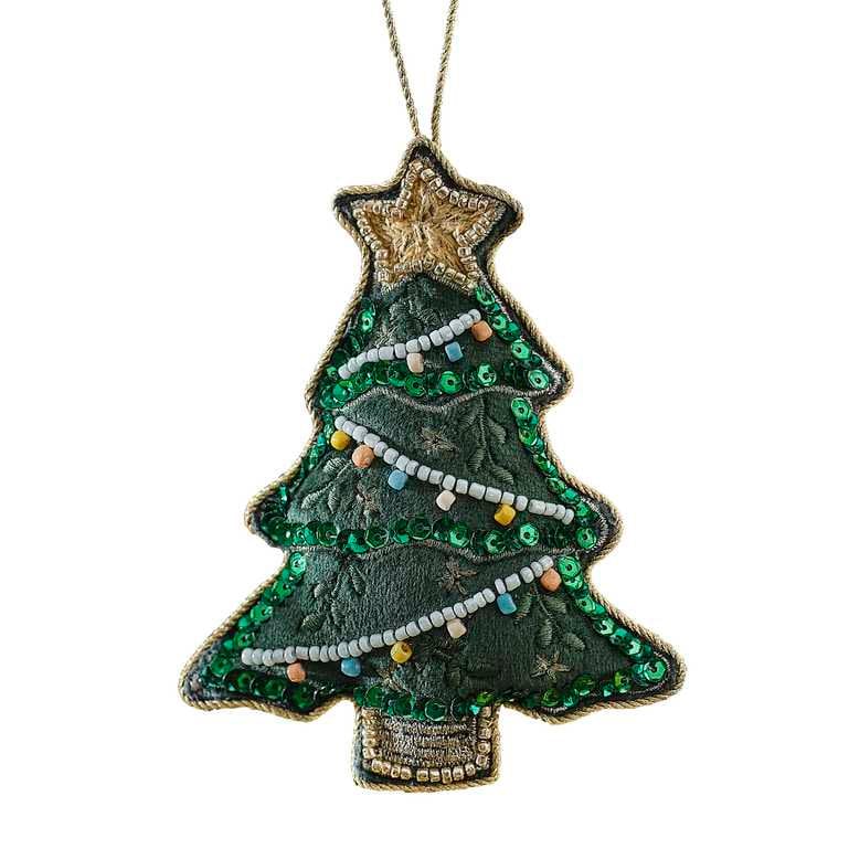 Velvet Beaded Christmas Tree Hanging Decoration - Green Christmas Tree Decoration - Individual Tree Decoration - Holiday Decor