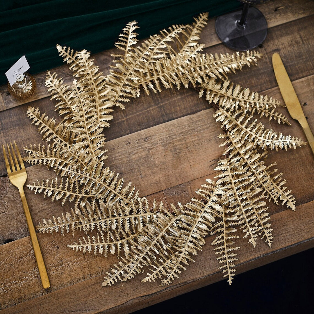 Gold Fern Wreath Christmas Table Place Mats - Christmas Dinner Table Decorations - Luxe Christmas - Gold Christmas - Pack Of 4