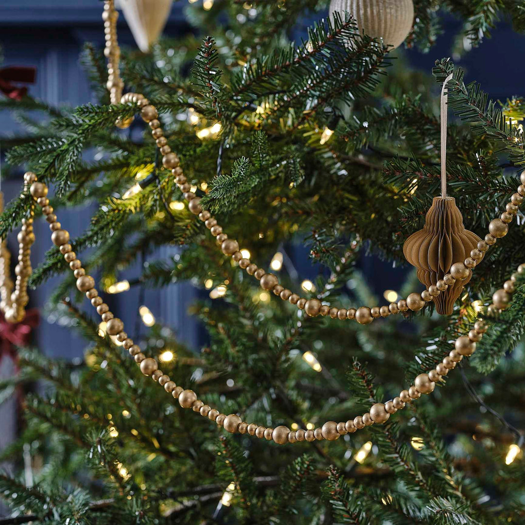 Wooden Gold Beaded Garland - Christmas Tree Garland - Christmas Decorations - Holiday Decor