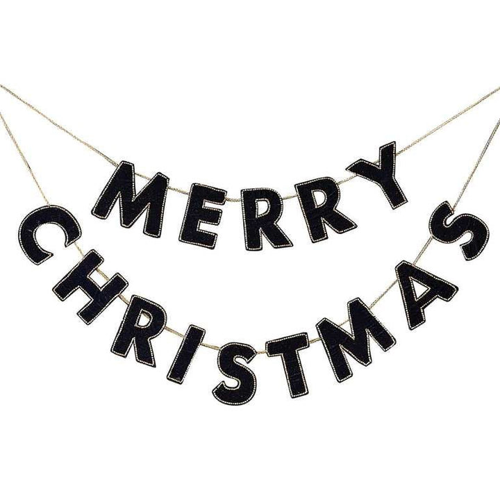 Navy Velvet Beaded Merry Christmas Bunting - Blue Christmas Decoration - Christmas Decorations - Holiday Decor