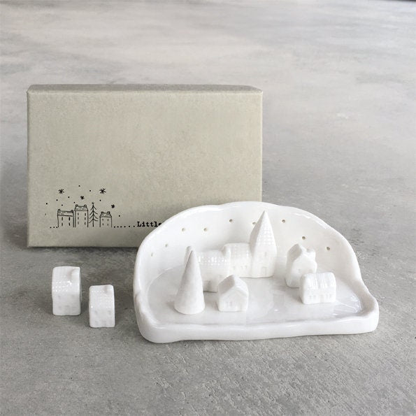 Porcelain Christmas Village Set - Mini White Christmas Village Scene - Christmas Decorations - Christmas Gift Set - Porcelain Houses