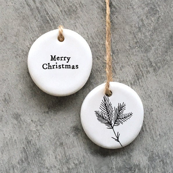 Mini Porcelain Hanging Tag - Merry Christmas - Porcelain Keepsake - Gift Tag - Small Porcelain Gift - Friendship Gift - East Of India Gifts