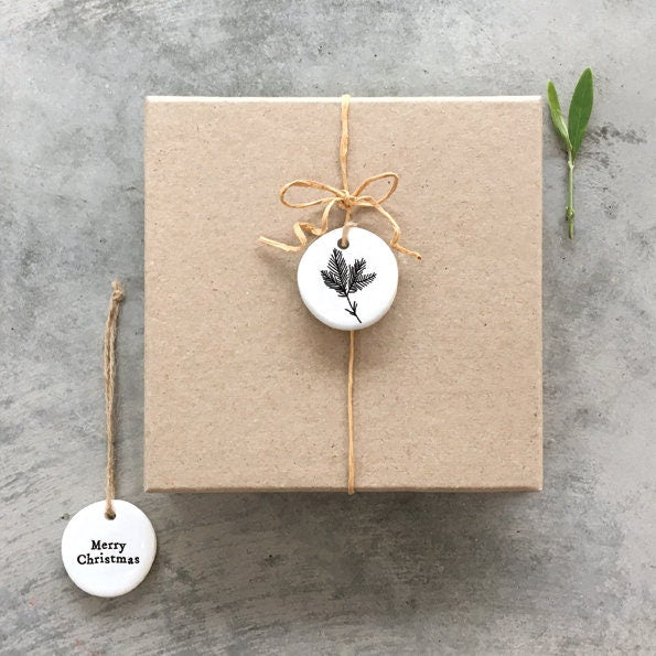 Mini Porcelain Hanging Tag - Merry Christmas - Porcelain Keepsake - Gift Tag - Small Porcelain Gift - Friendship Gift - East Of India Gifts