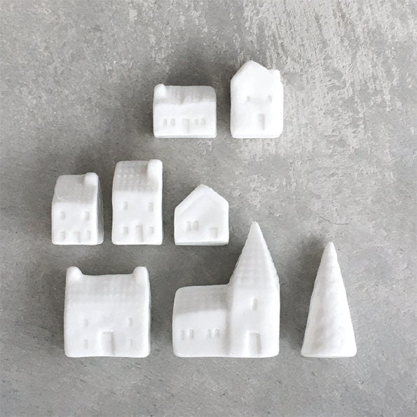 Porcelain Christmas Village Set - Mini White Christmas Village Scene - Christmas Decorations - Christmas Gift Set - Porcelain Houses