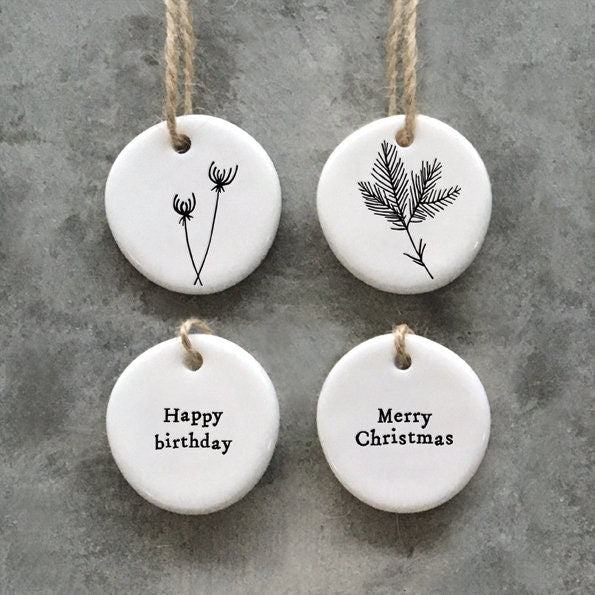 Mini Porcelain Hanging Tag - Merry Christmas - Porcelain Keepsake - Gift Tag - Small Porcelain Gift - Friendship Gift - East Of India Gifts