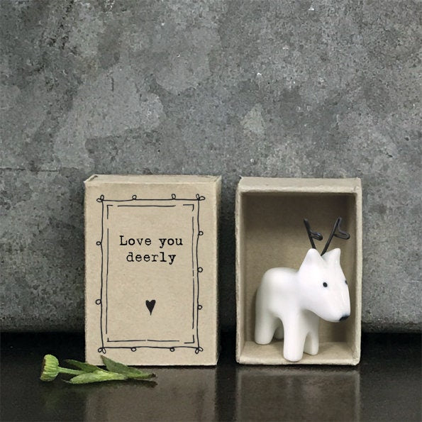 Porcelain Deer Matchbox Gift - Love You Deerly - Gift For Friend Or Loved One - Friendship Gifts - Mini White Porcelain Deer - East Of India