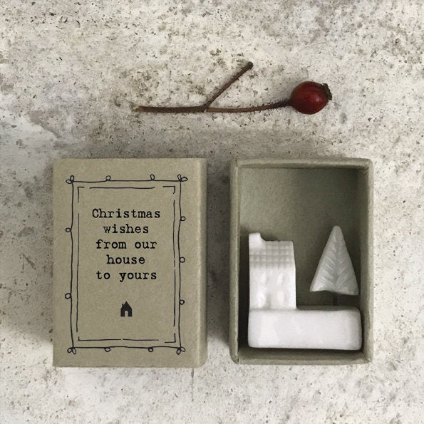 Porcelain House Matchbox Gift - Christmas Wishes From Our House To Yours - Gift For Friend Or Loved One -Mini White Porcelain-East Of India