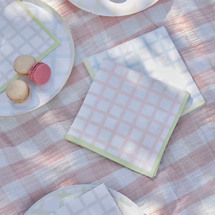 Pastel Gingham Paper Napkins - Picnic Napkins - Easter Napkins-Birthday Napkins-Baby Shower-Hen Party Napkins-Afternoon Tea Party-Pack Of 16