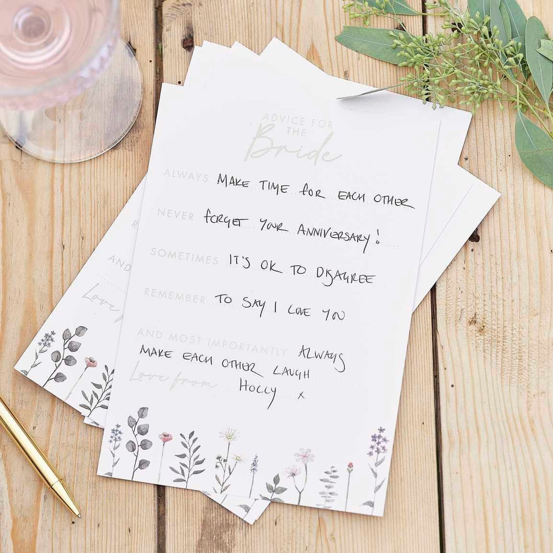 Floral Advice for the Bride Cards - Bridal Bloom Hen Party Advice Cards - White & Green Hen Party Accessories-Bachelorette Party-Pack of 10