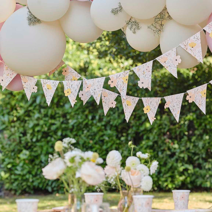 Pink Floral Flag Bunting - Birthday Party Bunting - Pink, Peach & Yellow Garland - Hanging Decoration-Birthday Brunch - Afternoon Tea Party