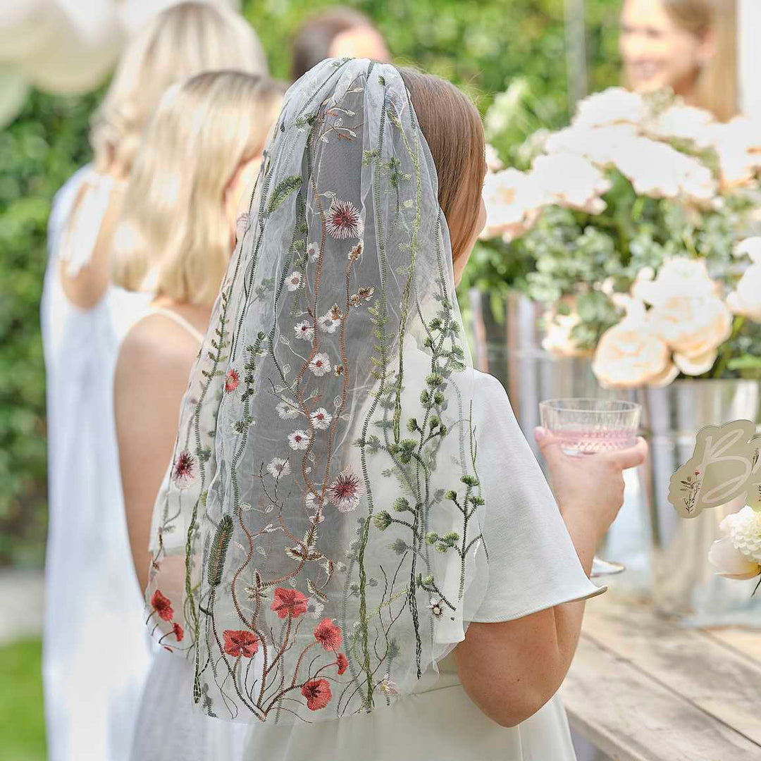 Floral Hen Party Veil - Embroidered Bride To Be Sash Alternative - Boho Team Bride - Hen Accessories - Decorative Veil - Bachelorette Party