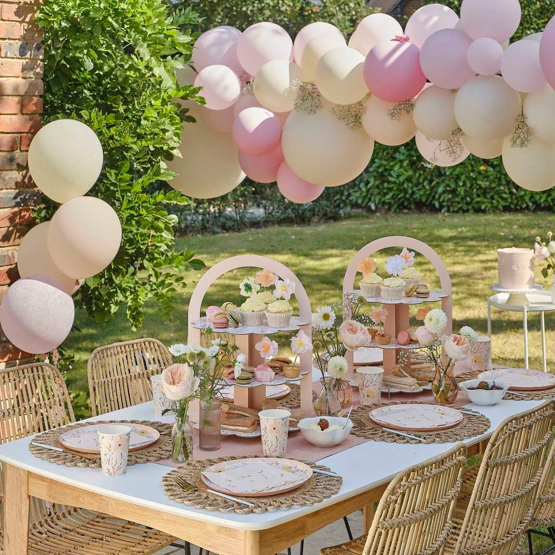 Pink Floral Flag Bunting - Birthday Party Bunting - Pink, Peach & Yellow Garland - Hanging Decoration-Birthday Brunch - Afternoon Tea Party