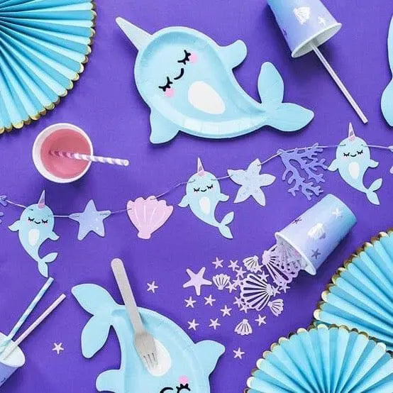 Iridescent narwhal garland - Narwhal party garland - Mermaid party decor - Iridescent bunting - Party decorations - Under the sea