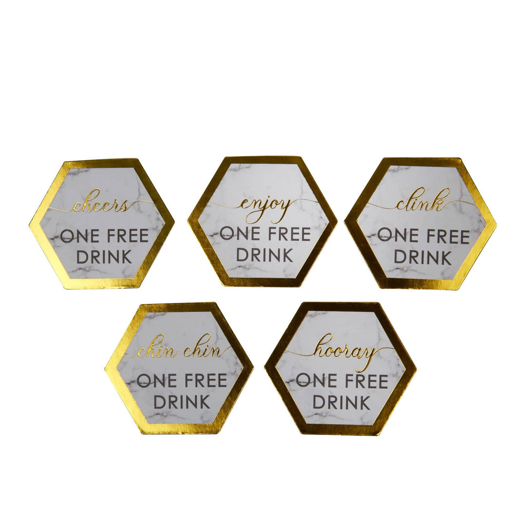 Marble & Gold Drinks Tokens - Pack of 25 - Scripted Marble Neviti