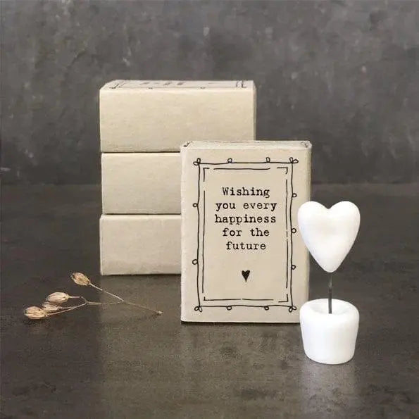 Porcelain Heart Matchbox Gift - Wishing You Every Happiness For The Future - Gifts For Friends - Wedding Gift - Small Keepsake-East Of India