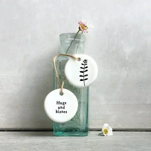 Mini Porcelain Hanging Tag - Hugs And Kisses - Porcelain Keepsake - Congratulations Gift-Small Porcelain Gift-Friendship Gift-East Of India