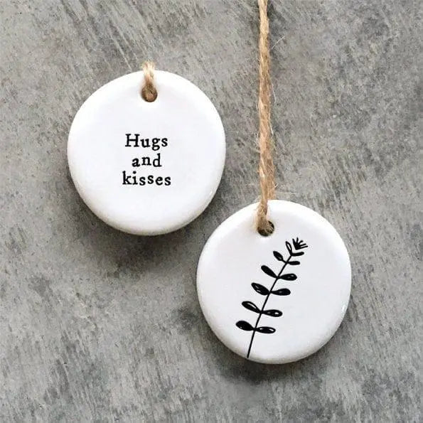 Mini Porcelain Hanging Tag - Hugs And Kisses - Porcelain Keepsake - Congratulations Gift-Small Porcelain Gift-Friendship Gift-East Of India
