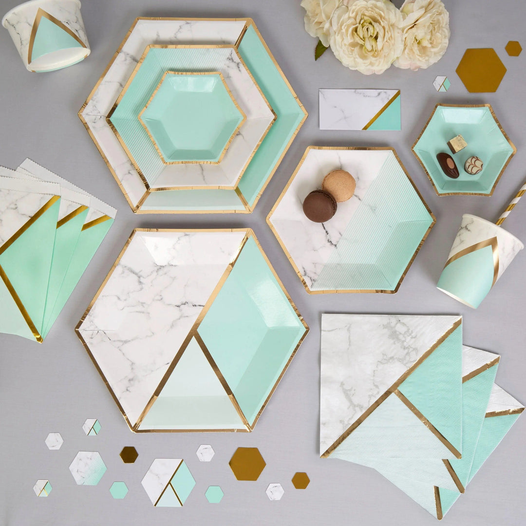 Mint and gold plates - Marble effect large paper plates - Hen party plates - Birthday paper plates -Party decorations-Party tableware-8 pack
