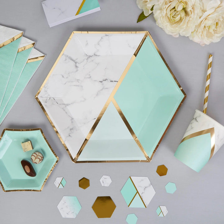 Mint and gold plates - Marble effect large paper plates - Hen party plates - Birthday paper plates -Party decorations-Party tableware-8 pack