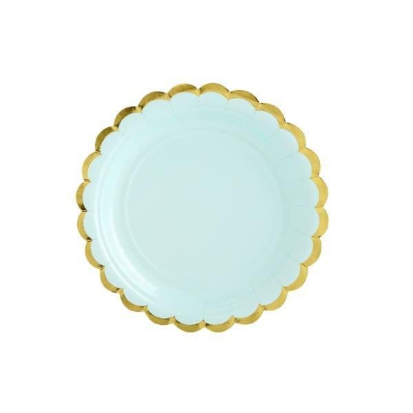 Mint and Gold Scallop Edge Small Party Paper Plates - Pack of 6