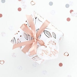 Rose Gold Gift Wrapping Kit - Mr & Mrs Rose Gold And White Gift Wrap - Rose Gold Ribbon - Heart Tags - Wedding Present Wrapping Paper
