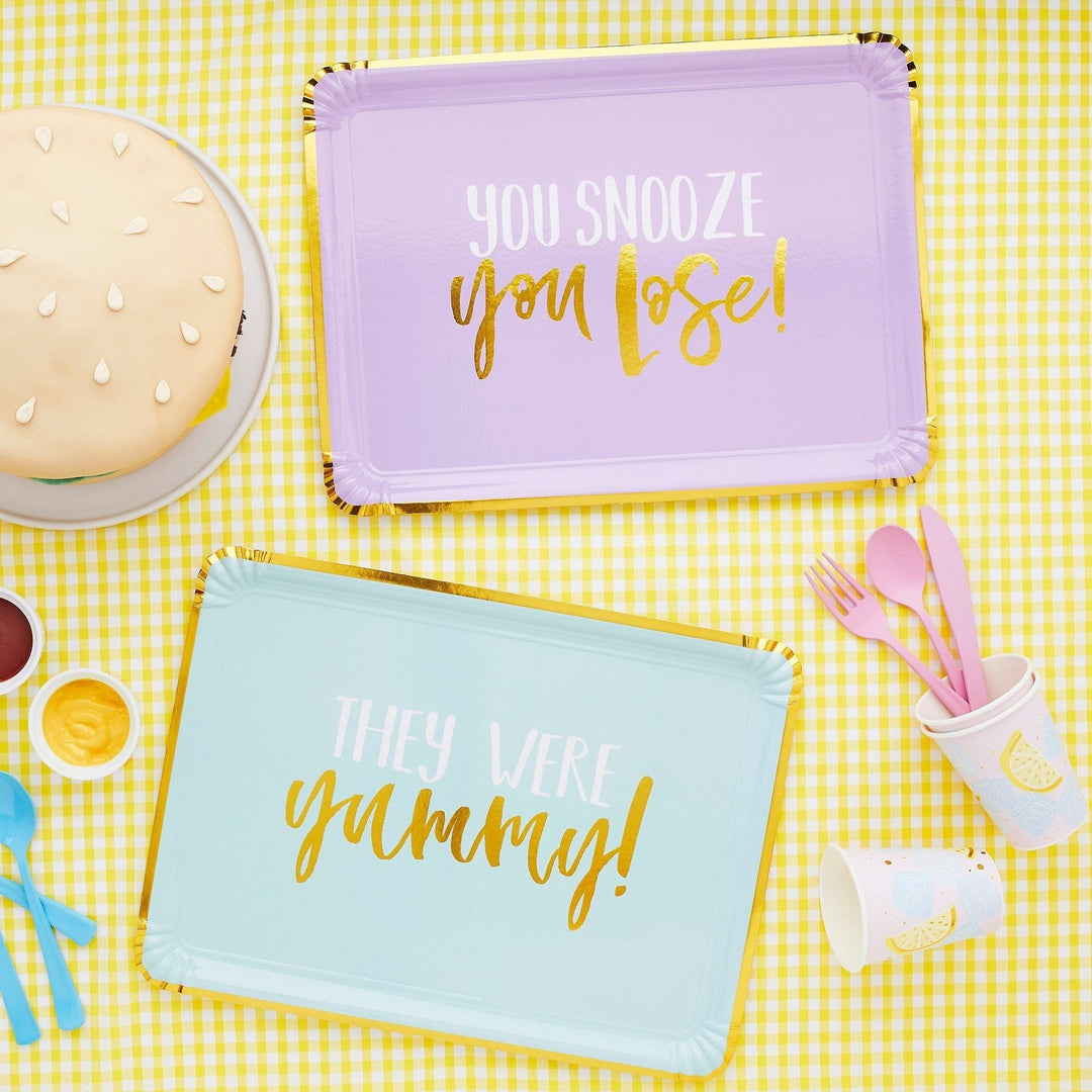 Pastel Paper Trays - Party Table - Disposable Party Food Trays - You Snooze You Lose! - They Were Yummy! - Party Decorations - Pack of 4