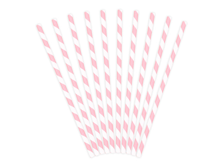 Pink and White Stripe Paper Straws - Birthday Party Straws - Princess Party Tableware - Pack of 10