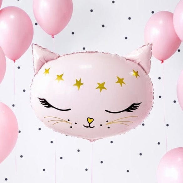 Cat Balloon - Pink Kitten Foil Balloon - Kitten Party Balloons - Meow Party - Kitty Cat Helium Balloon - Pink & Gold Balloon