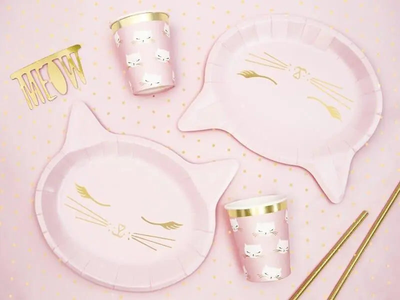Cat Paper Plates - Pink Kitten Birthday Party Plates - Kitten Party Plates - Meow Party - Kitty Cat Plates - Pink & Gold Plates - Pack of 6