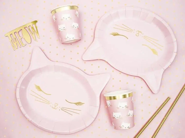 Cat Paper Plates - Pink Kitten Birthday Party Plates - Kitten Party Plates - Meow Party - Kitty Cat Plates - Pink & Gold Plates - Pack of 6