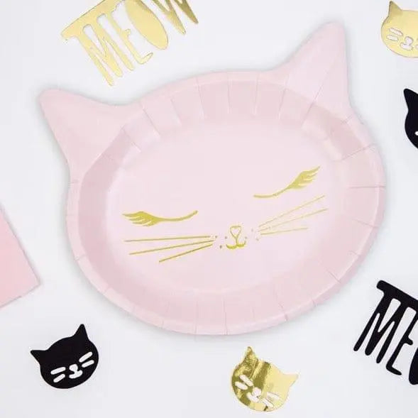 Cat Paper Plates - Pink Kitten Birthday Party Plates - Kitten Party Plates - Meow Party - Kitty Cat Plates - Pink & Gold Plates - Pack of 6